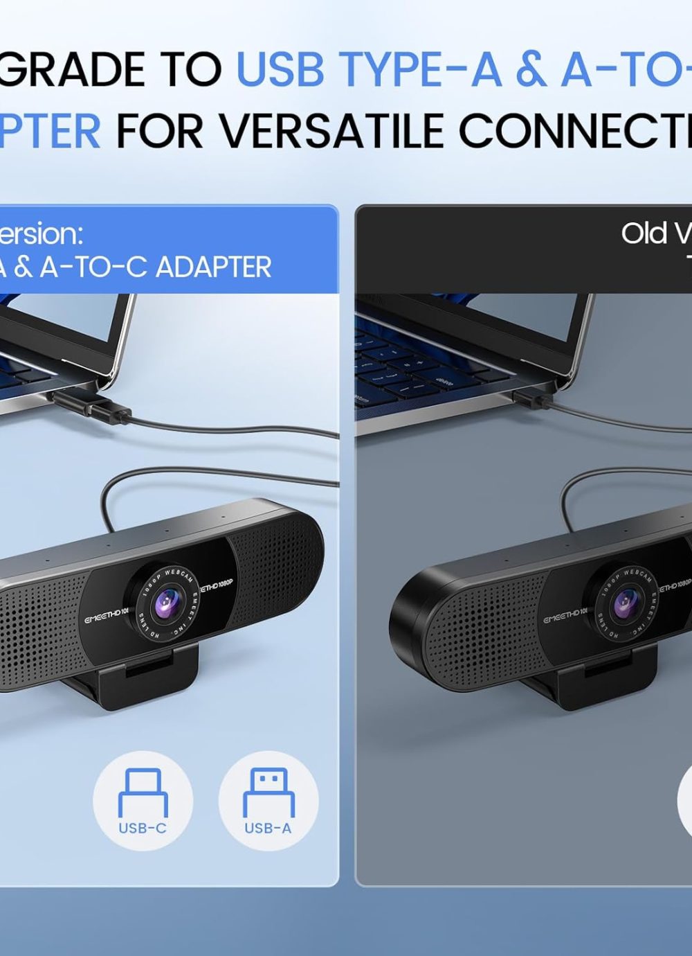 EMEET 1080P Webcam with Microphone, C960 Web Cam, 2 Mics, 90° FOV, USB Type-A & A-to-C Adapter, Plug&Play Computer Camera for Online Calling, Zoom/Teams/Facetime, Switch 2 Camera Support, 2025 Version - Image 5