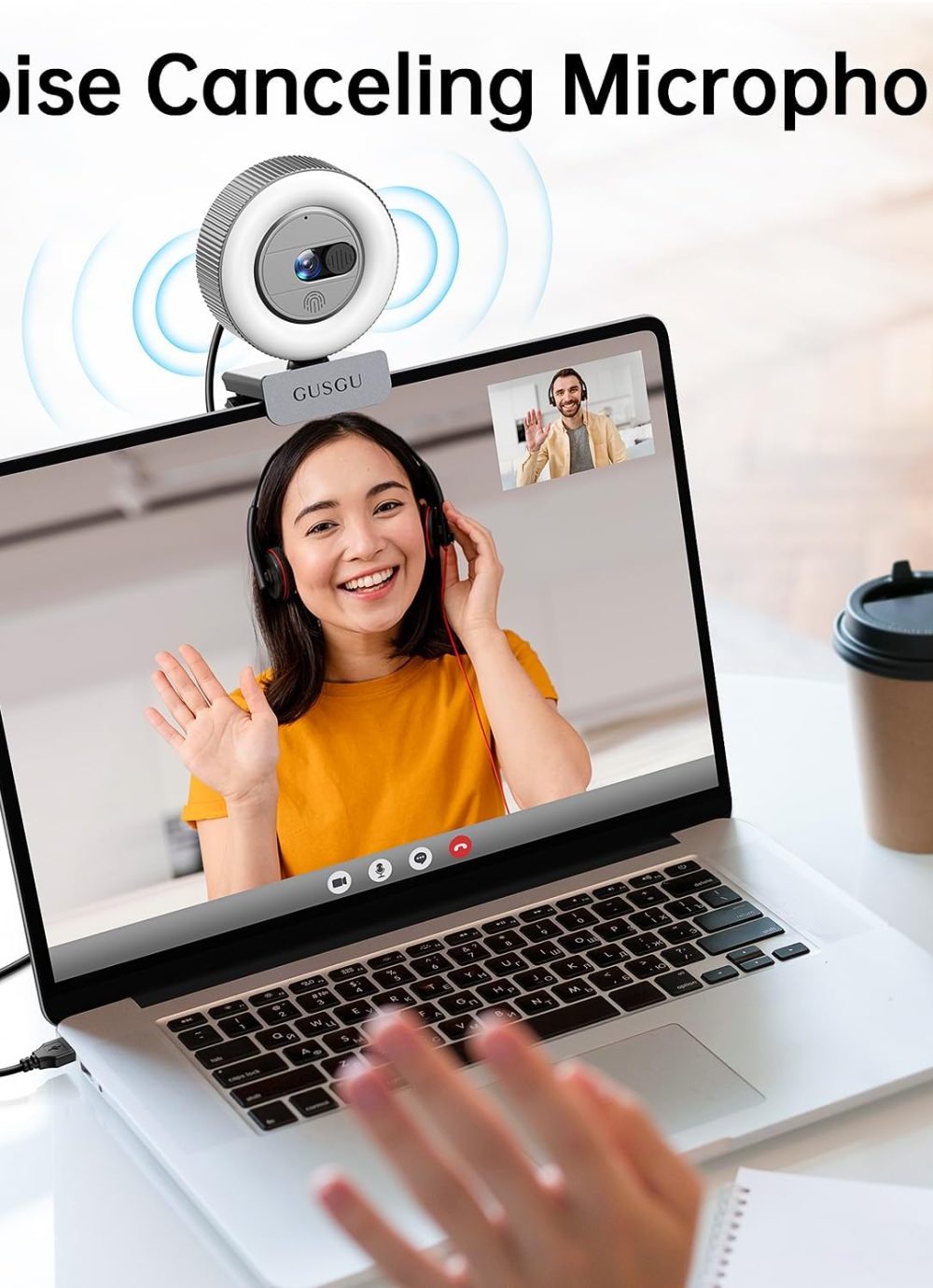 GUSGU G910 2K Quad HD Webcam for PC, with Microphone & Light & Privacy Cover, Web Camera for Desktop Computer/Laptop/MacBook, USB Streaming Camera - Image 5