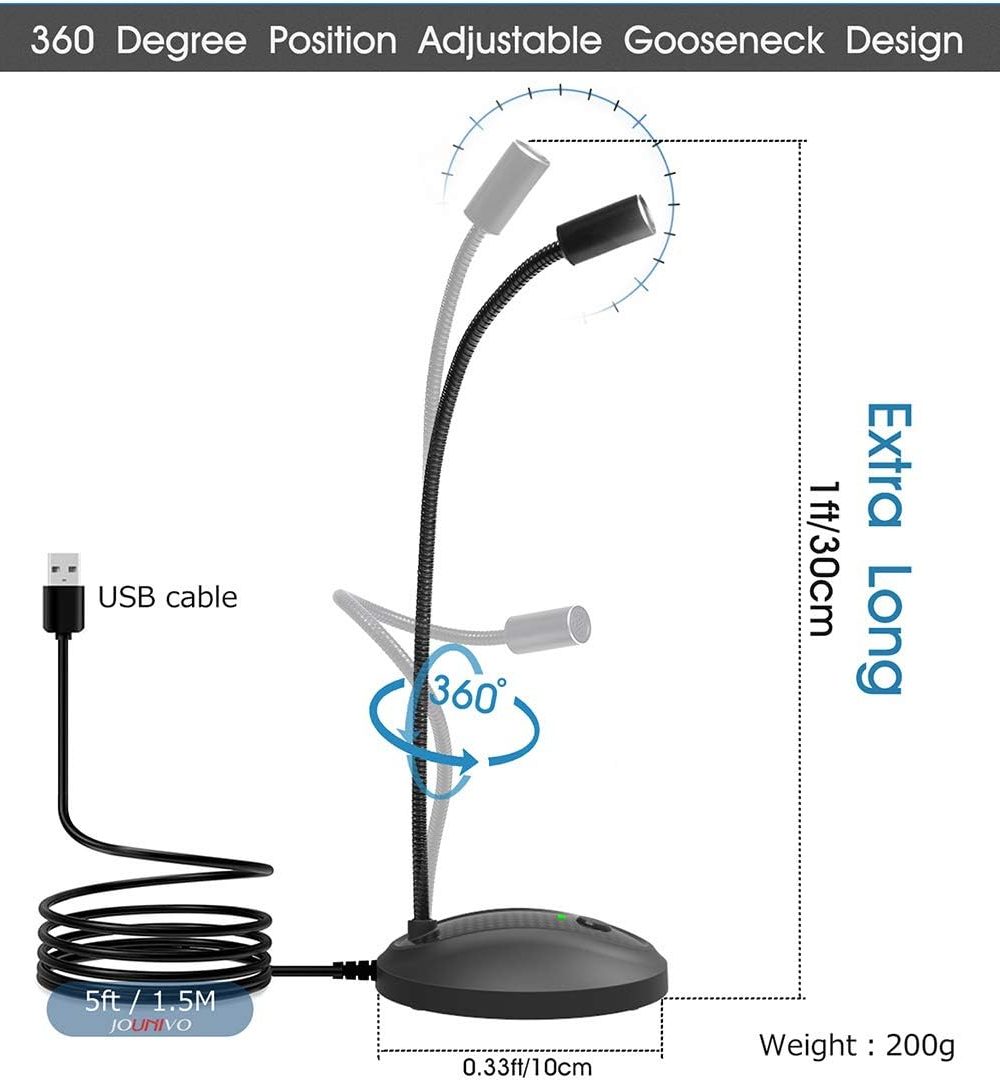 JOUNIVO USB Microphone, 360 Degree Adjustable Gooseneck Design, Mute Button & LED Indicator, Noise-Canceling Technology, Plug & Play, Compatible with Windows & MacOS - Image 2