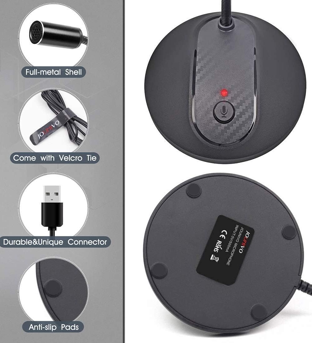 JOUNIVO USB Microphone, 360 Degree Adjustable Gooseneck Design, Mute Button & LED Indicator, Noise-Canceling Technology, Plug & Play, Compatible with Windows & MacOS - Image 3