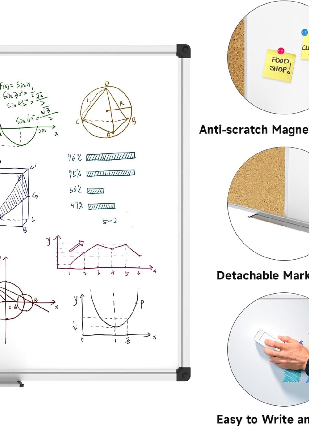 XBoard Magnetic whiteboard 36 x 24 - Combo Whiteboard Dry Erase Board Cork Board 36 x 24 - Image 3